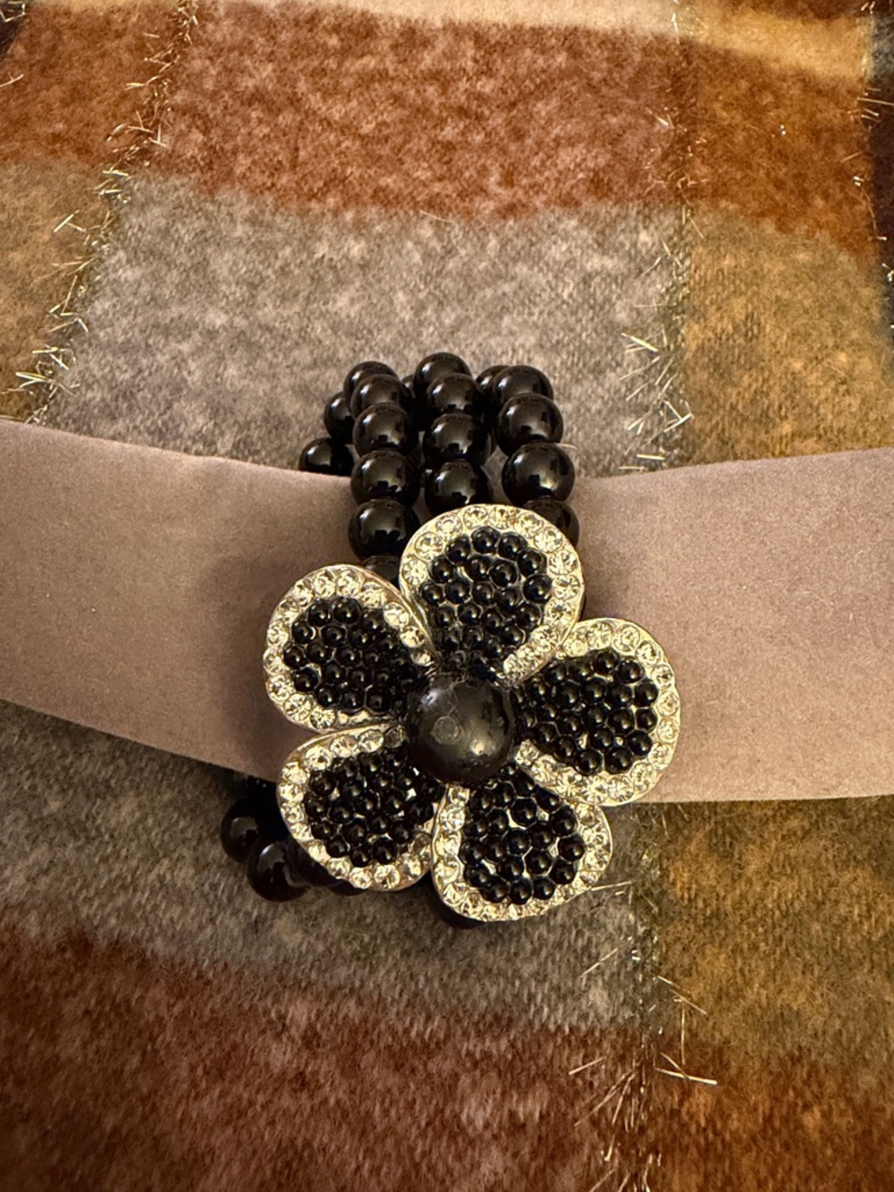 Black Flower Corsage Bead Stretch Bracelet Elegant Women's Jewelry prom formal